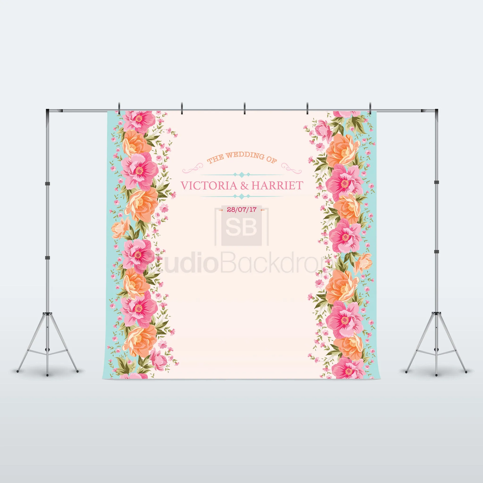 Personalised Vintage Floral Wedding Photo Booth Backdrop BD-257-WED