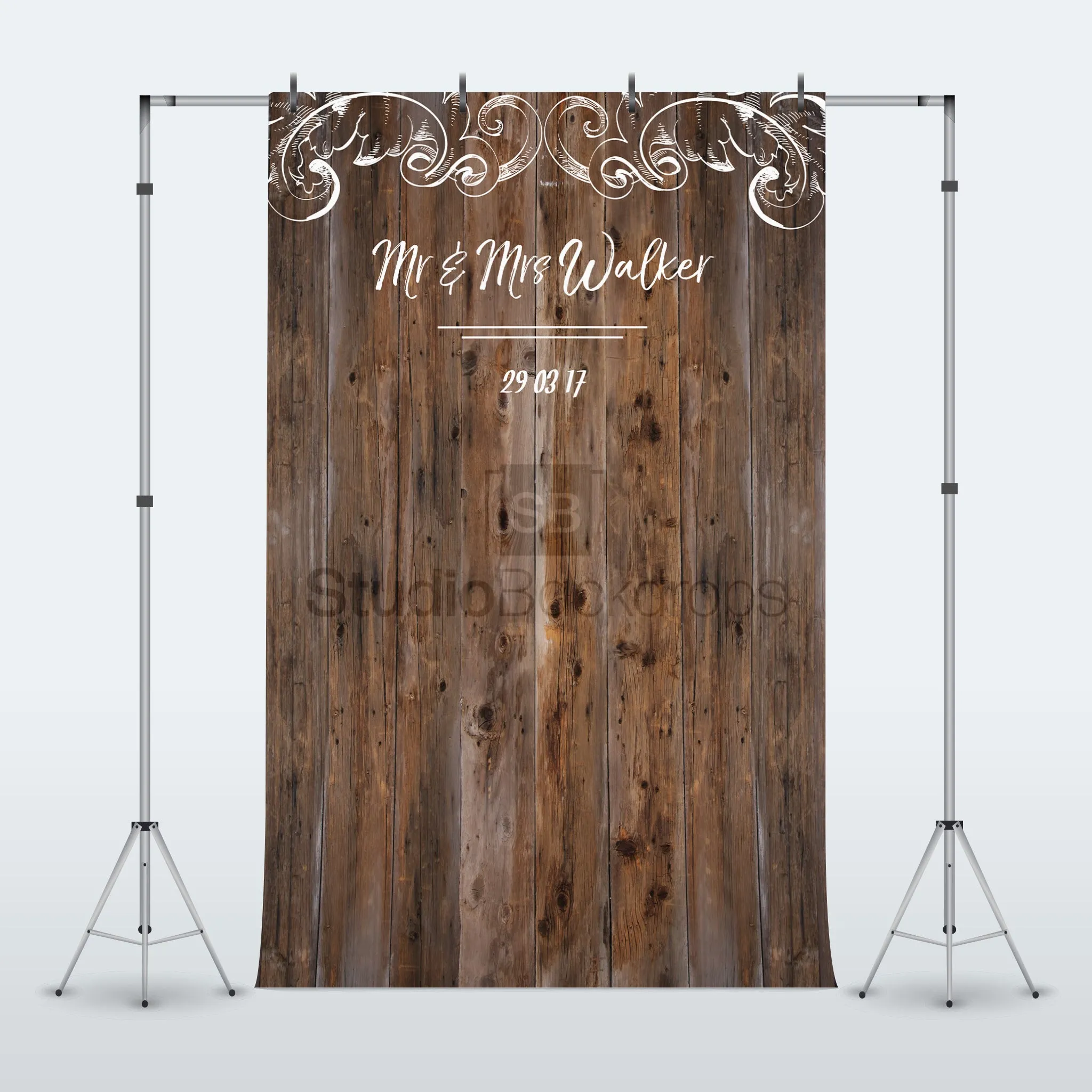 Personalised Wood Wedding Photo Booth Backdrop BD-249-WED