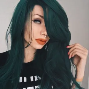 Peruvian Hair Fashion Dark Green Color Lace Front Wigs