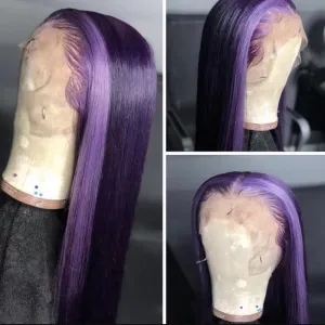Peruvian Hair Fashion Lace Front Purple Wigs Straight Highlight