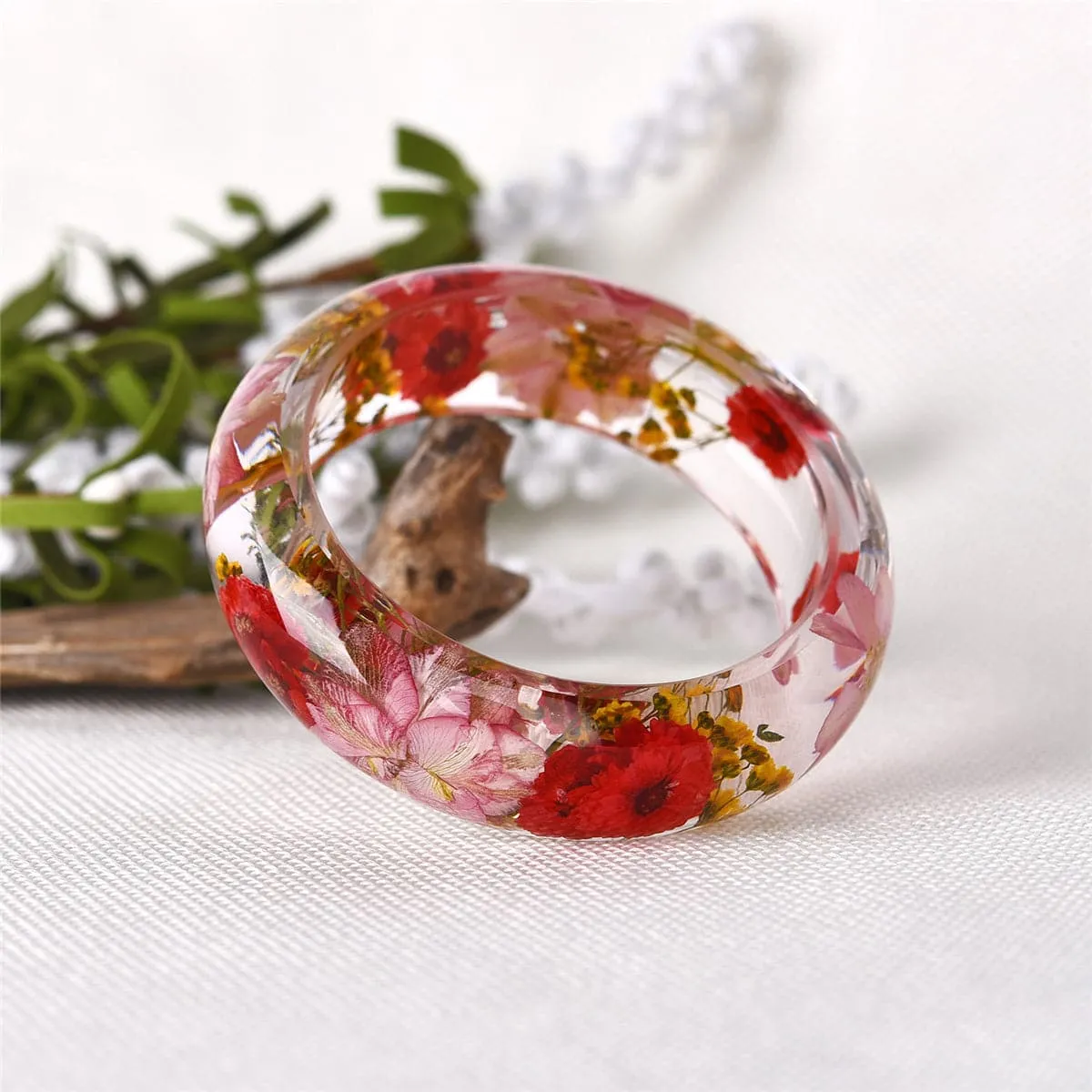 Pink & Red Dried Flower Bangle
