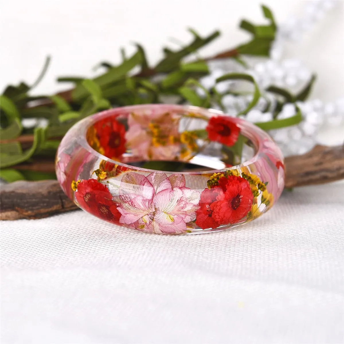 Pink & Red Dried Flower Bangle