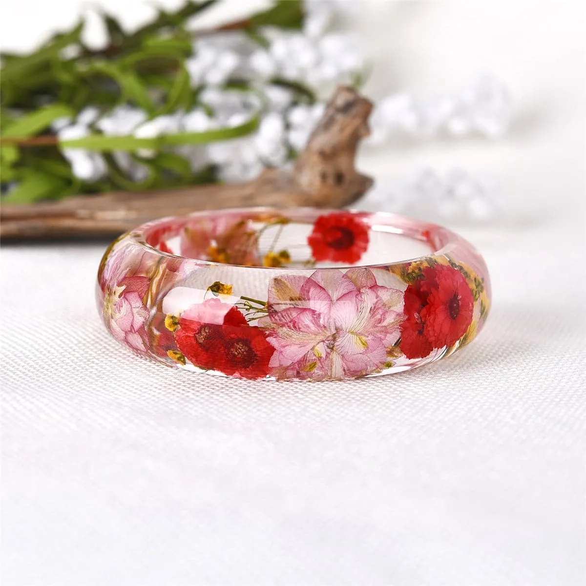 Pink & Red Dried Flower Bangle