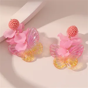 Pink Howlite & Acrylic 18K Gold-Plated Petals & Butterflies Drop Earrings