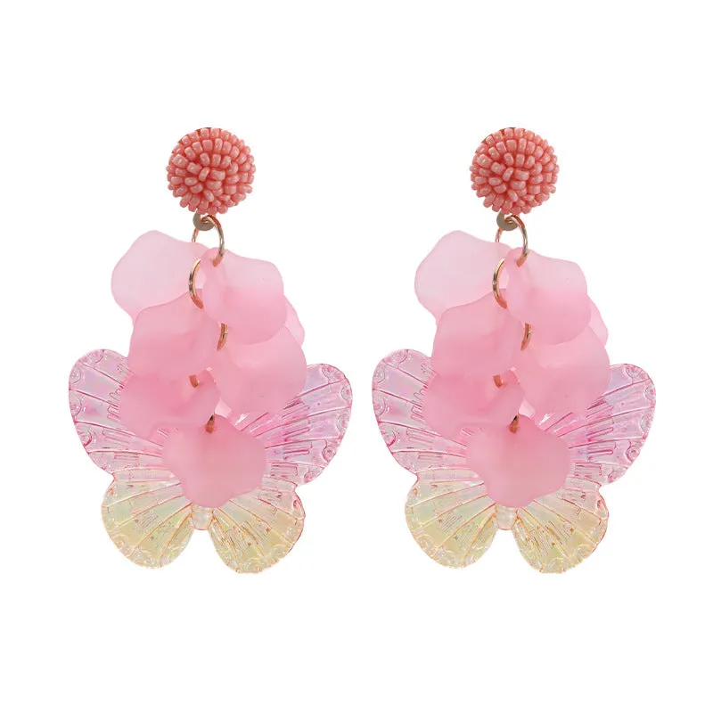 Pink Howlite & Acrylic 18K Gold-Plated Petals & Butterflies Drop Earrings