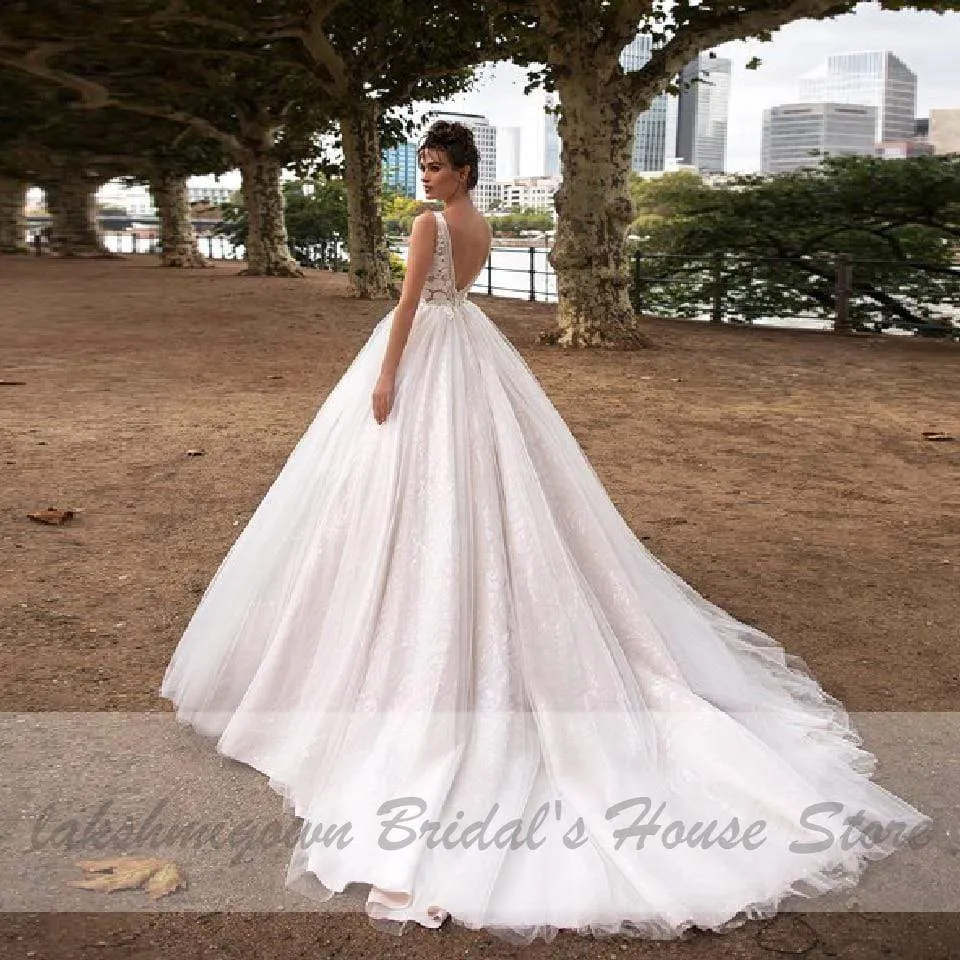 Pink Wedding Gown Vintage Lace Bridal Dress Open Back