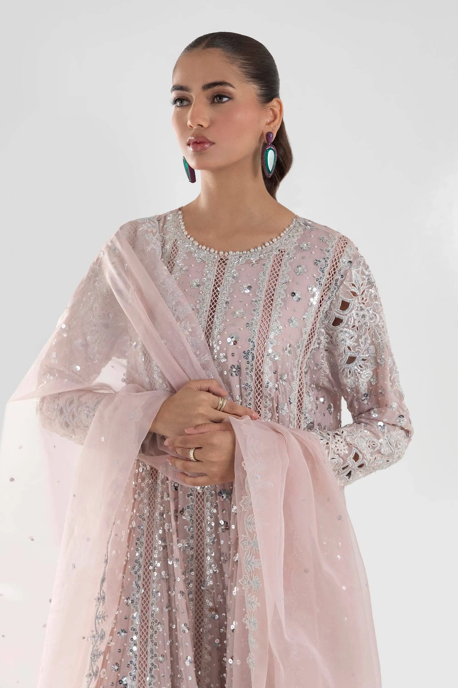 Premium Opal Pink Chiffon Luxury Pret kaalidar Pakistani Party Dress