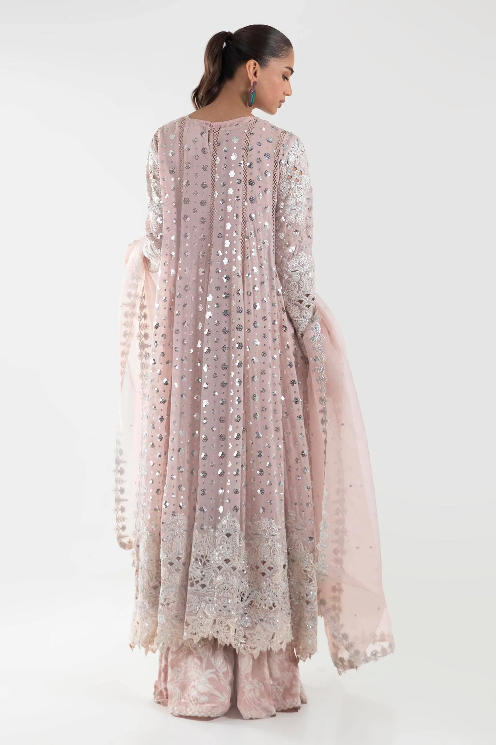 Premium Opal Pink Chiffon Luxury Pret kaalidar Pakistani Party Dress