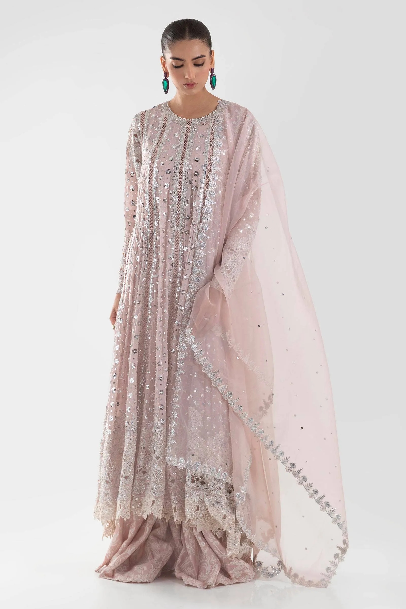 Premium Opal Pink Chiffon Luxury Pret kaalidar Pakistani Party Dress