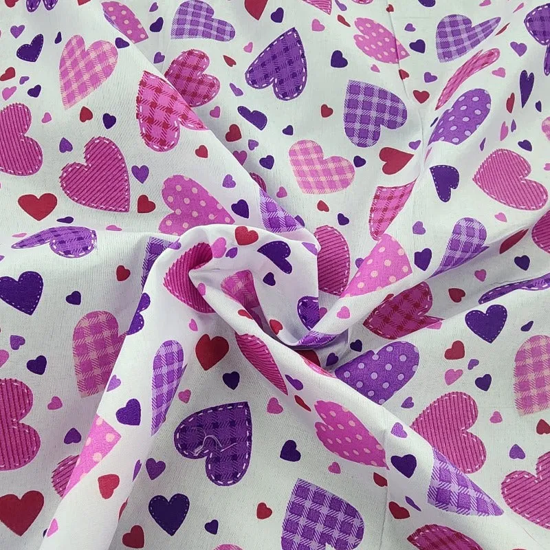 Printed Poly Cotton Hearts Fabric 112cm