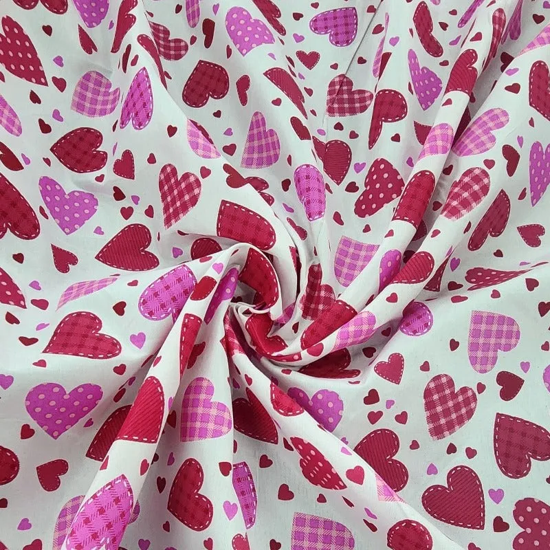 Printed Poly Cotton Hearts Fabric 112cm