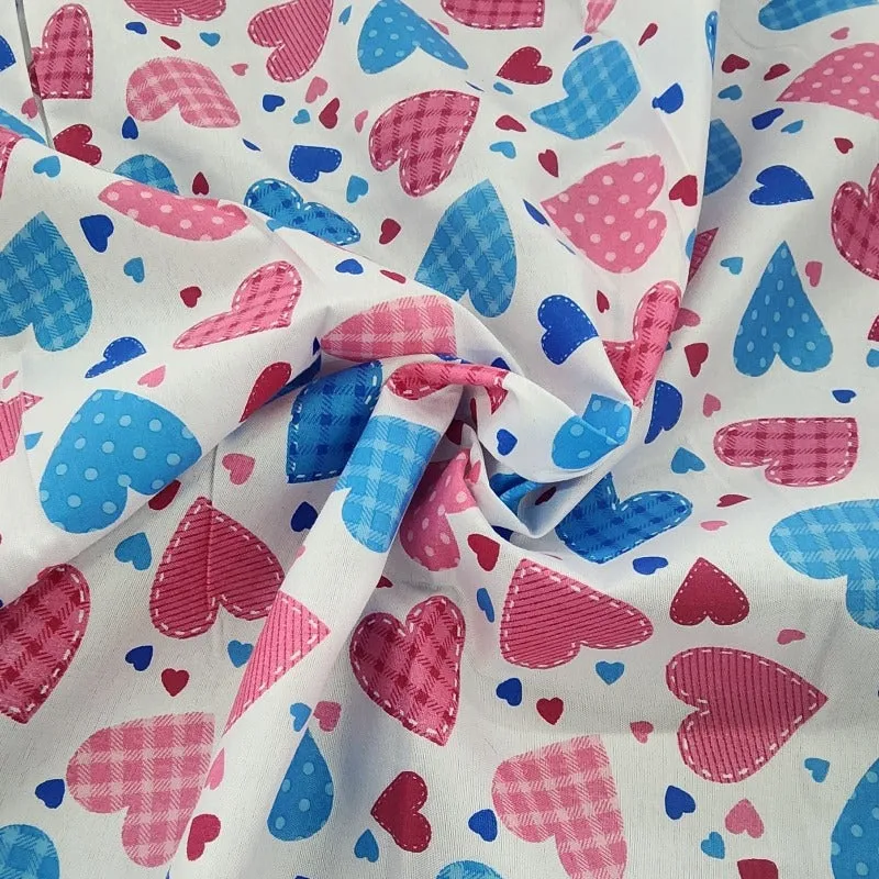 Printed Poly Cotton Hearts Fabric 112cm