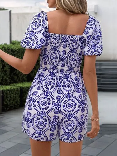 Printed Puff Sleeve Romper
