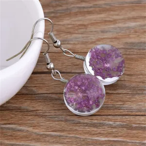 Purple Gypsophila & Silver-Plated Drop Earrings
