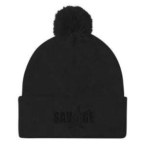 "SAVAGE" Pom-Pom Beanie (black stitch)