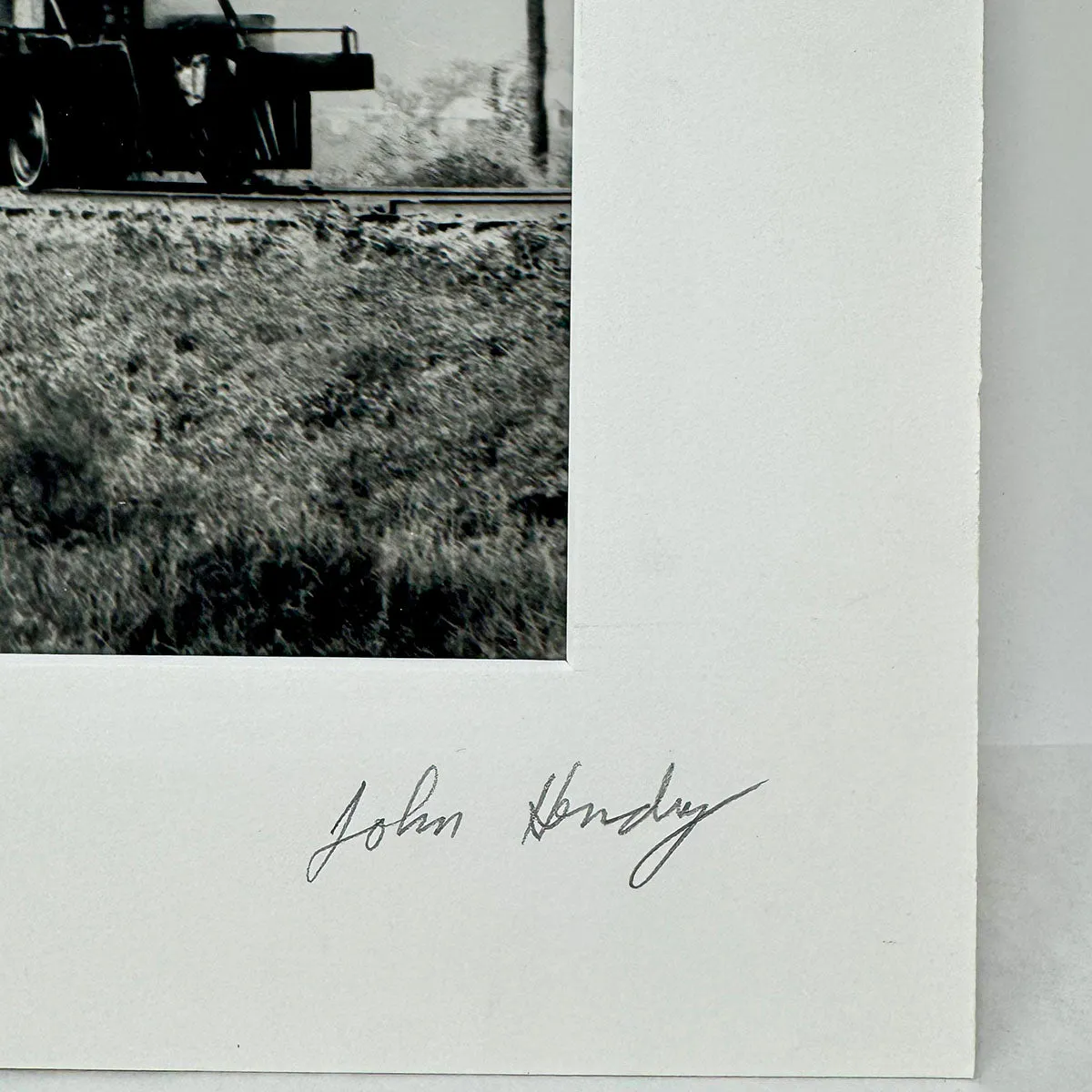 "Vintage Train Engine and Passenger Car" Photograph Signed on Mat