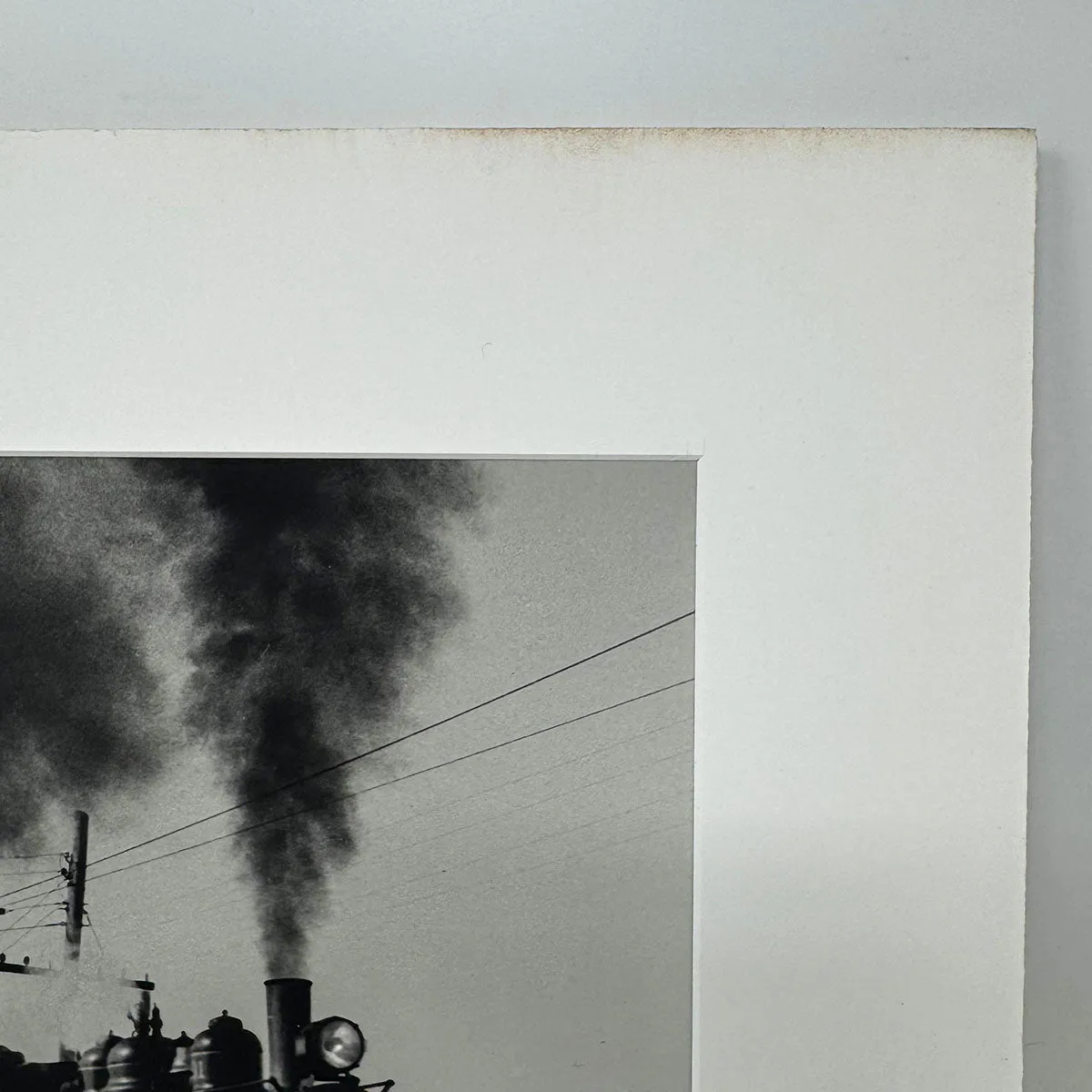 "Vintage Train Engine and Passenger Car" Photograph Signed on Mat