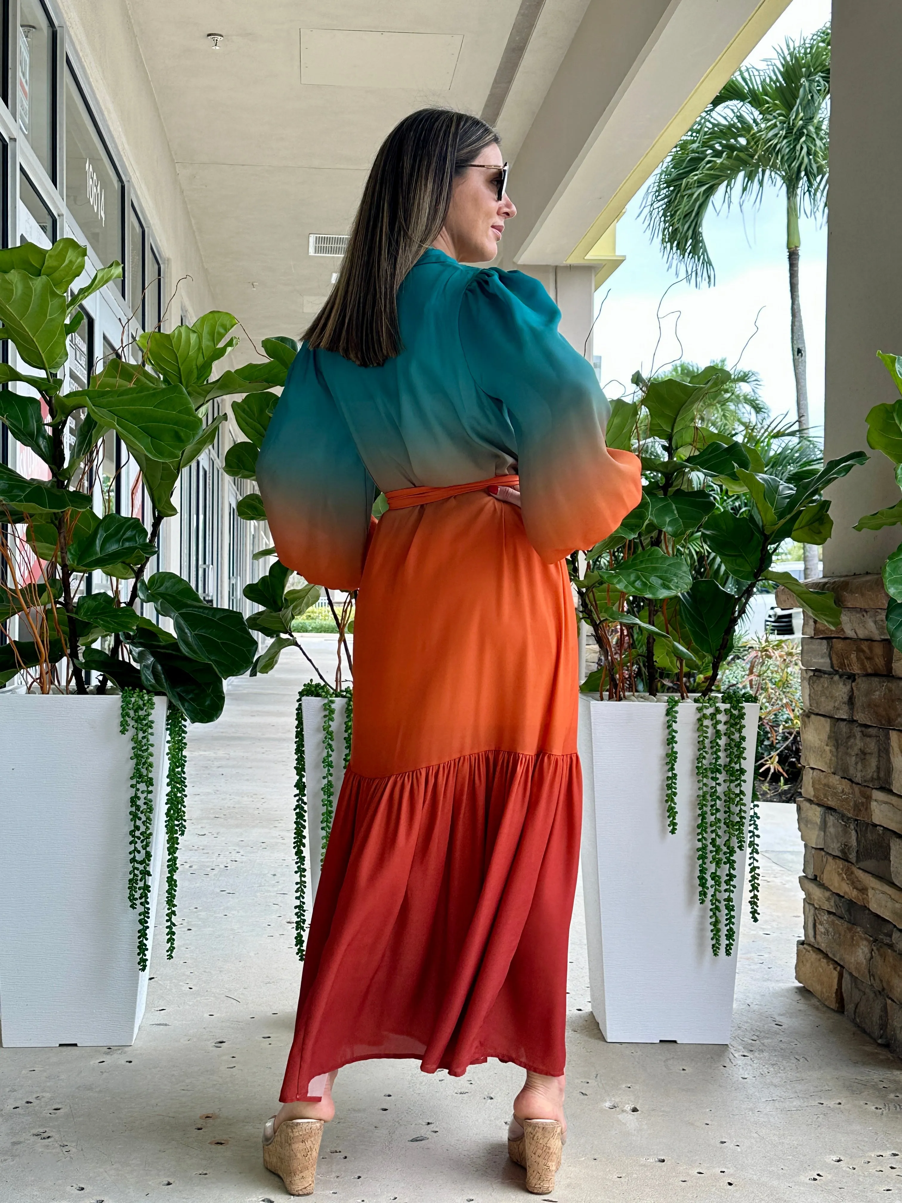 "Zai" Printed Midi Dress Featuring Shirt Collar , Button Down , Long Sleeve.
