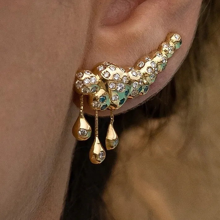 Rainy Cloud, Ear Climbers 18K Gold with Diamonds Sustainable Fine Jewelry