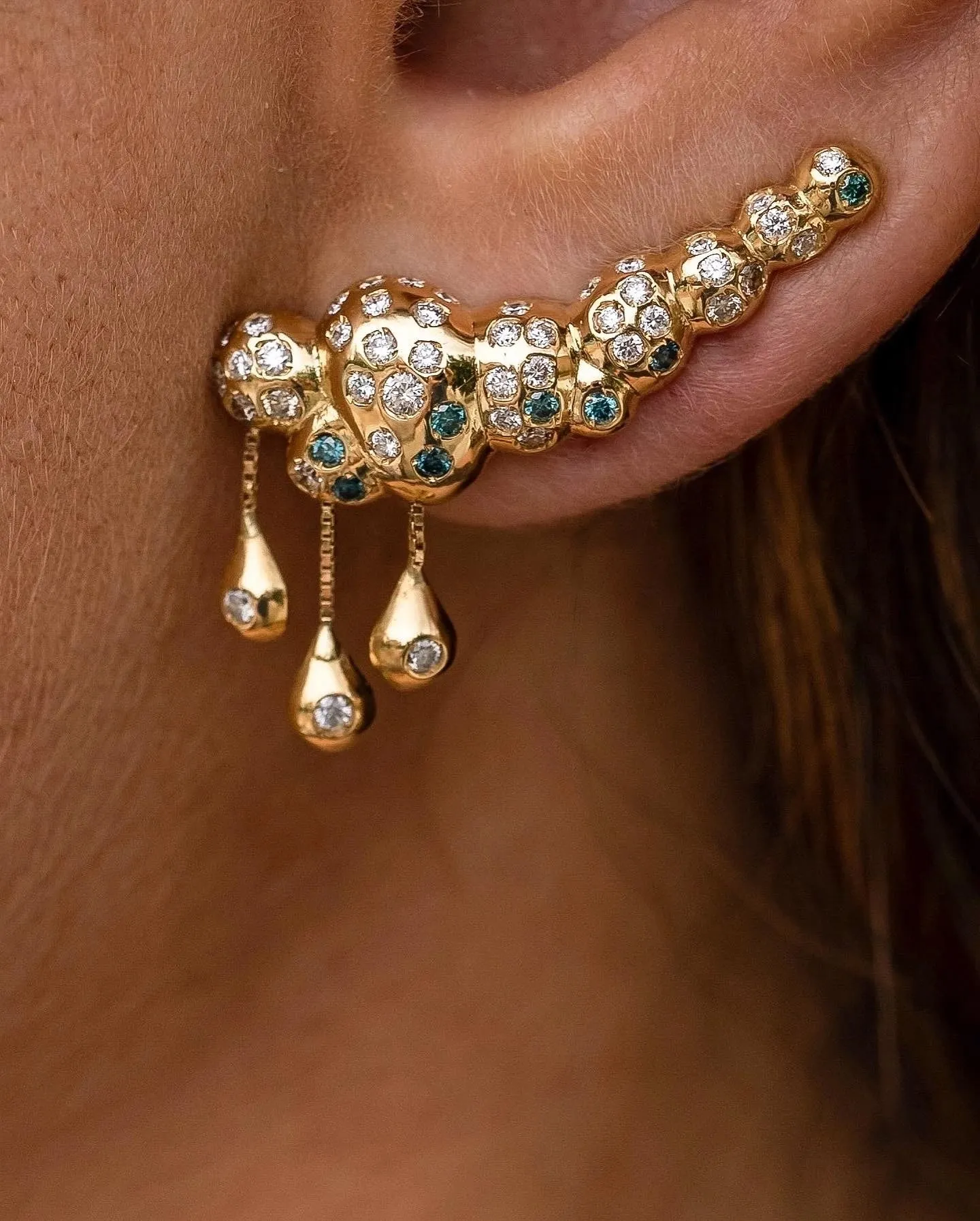 Rainy Cloud, Ear Climbers 18K Gold with Diamonds Sustainable Fine Jewelry