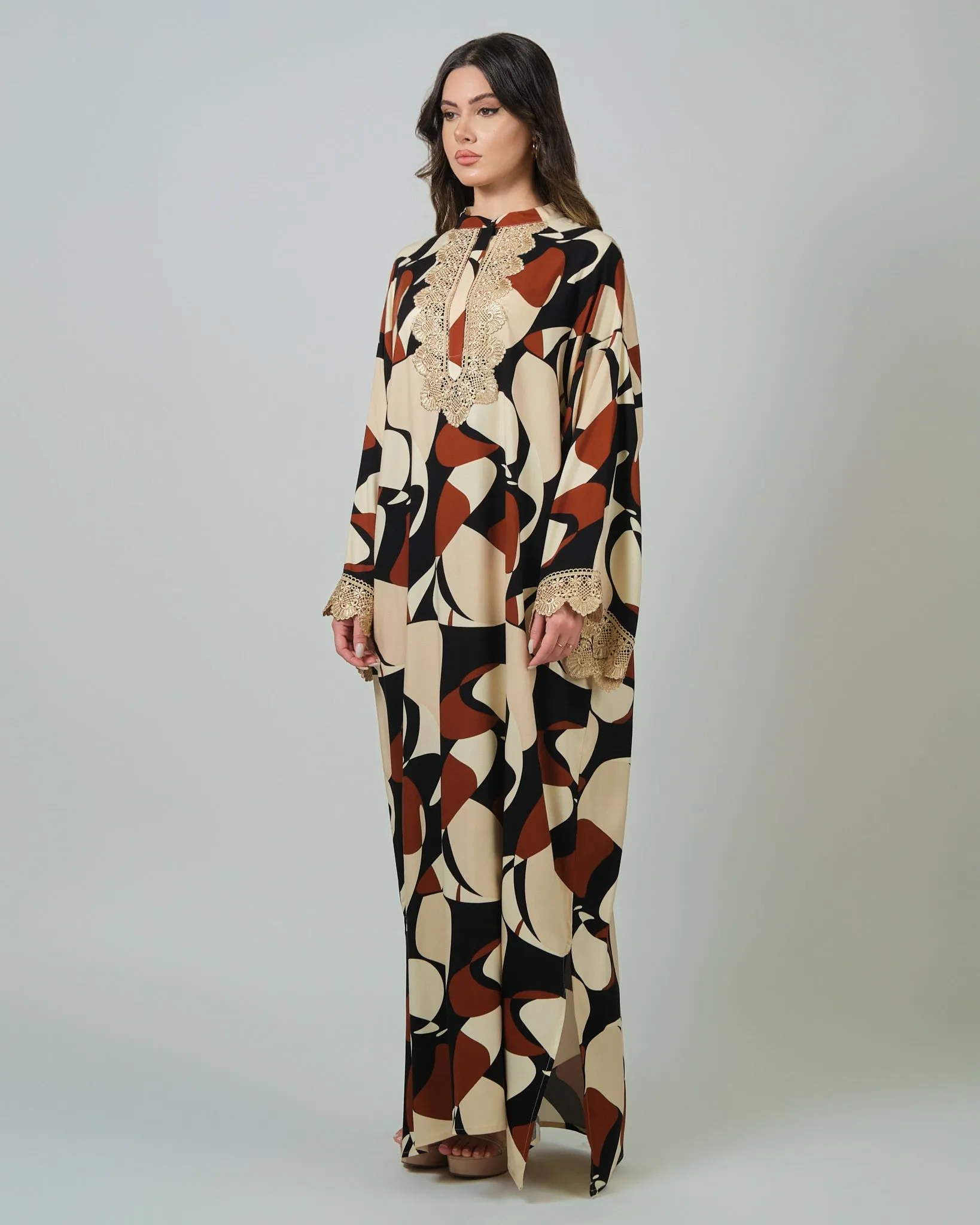 RAM25 HESSA PRINTED JALABIA ⁠WITH LACE