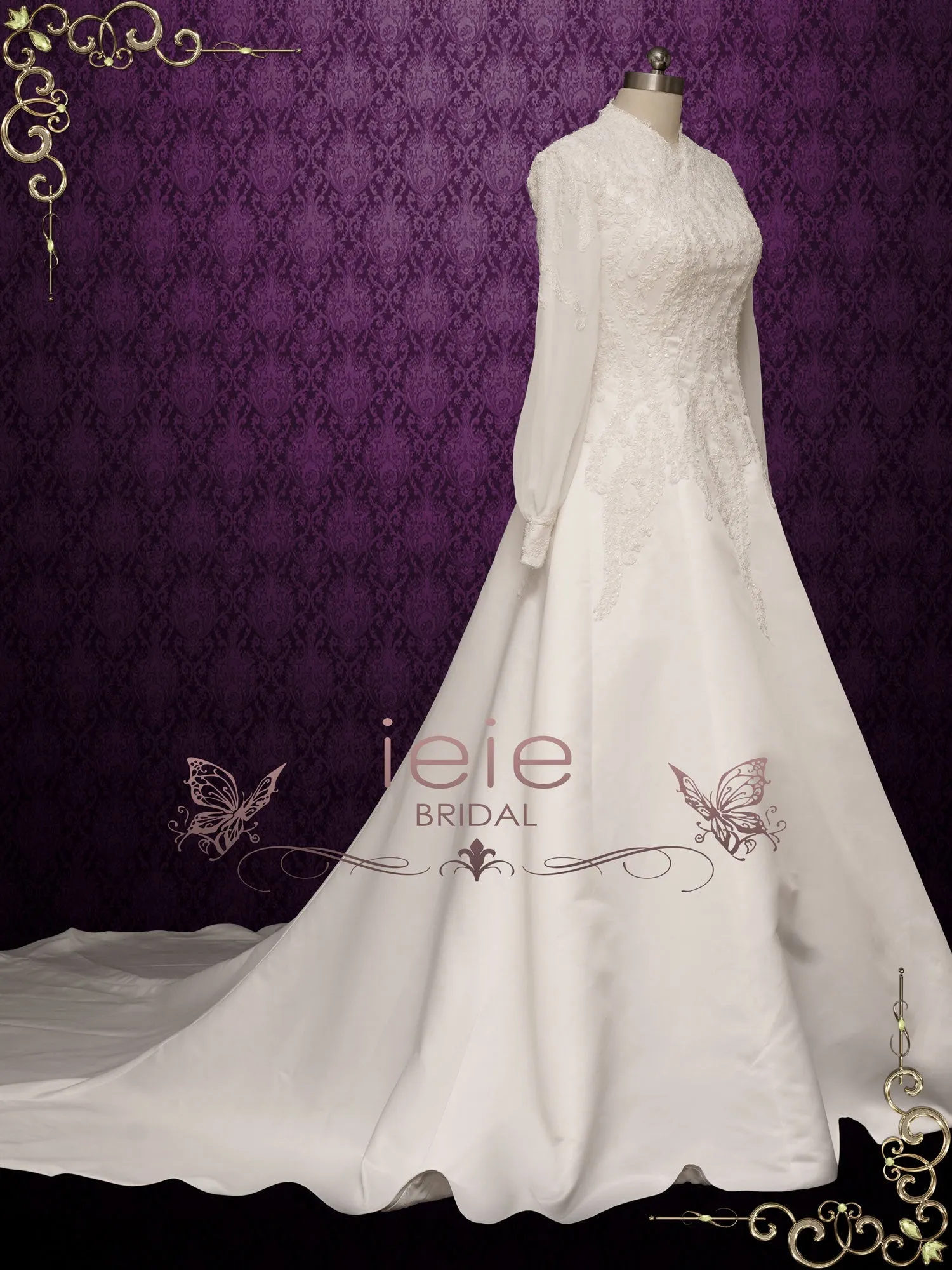 Ready to Wear Modest Vintage Lace Wedding Dress with Long Sleeves SHALINA