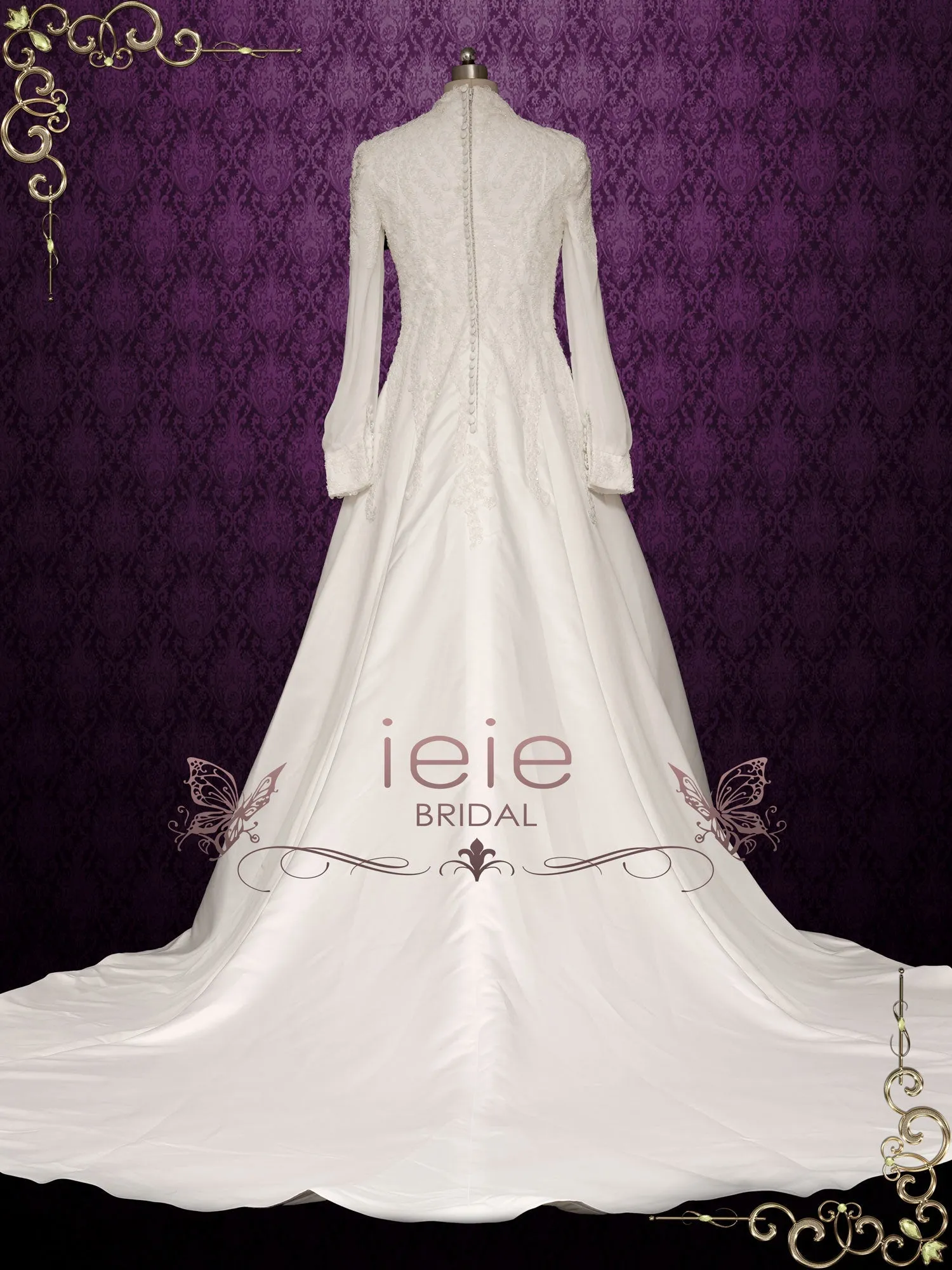 Ready to Wear Modest Vintage Lace Wedding Dress with Long Sleeves SHALINA