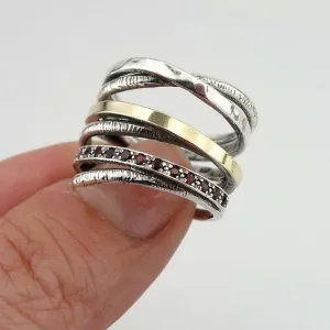 Red Garnet Zircon Ring 9k Yellow Gold 925 Silver Hadar Designers(Ms)Y