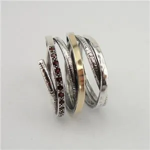 Red Garnet Zircon Ring 9k Yellow Gold 925 Silver Hadar Designers(Ms)Y