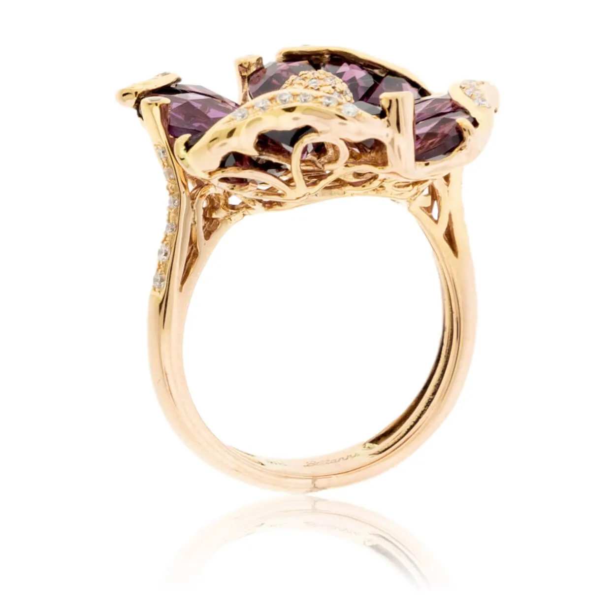 Rhodolite Garnet Flower & Diamond Ring