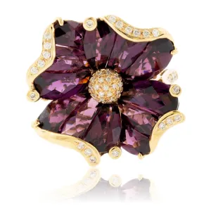 Rhodolite Garnet Flower & Diamond Ring