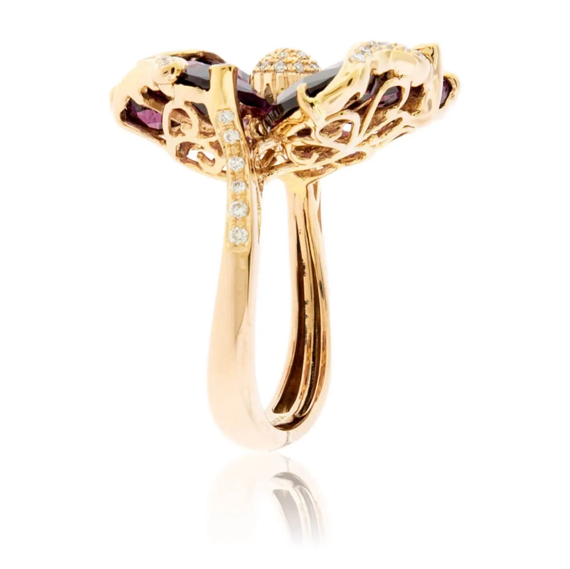 Rhodolite Garnet Flower & Diamond Ring