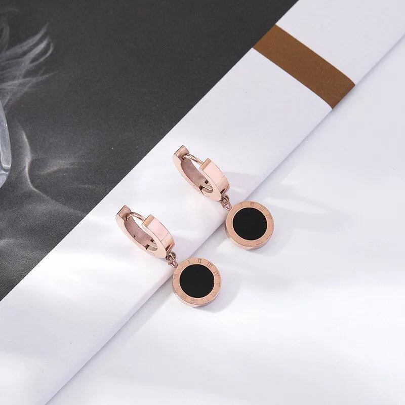 Roman Numeral Stainless Steel Women's Hoop Earrings in Rose Gold - Elegant Collier Femme Jewelry for Females