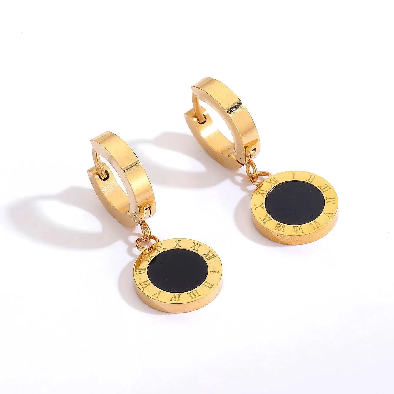 Roman Numeral Stainless Steel Women's Hoop Earrings in Rose Gold - Elegant Collier Femme Jewelry for Females