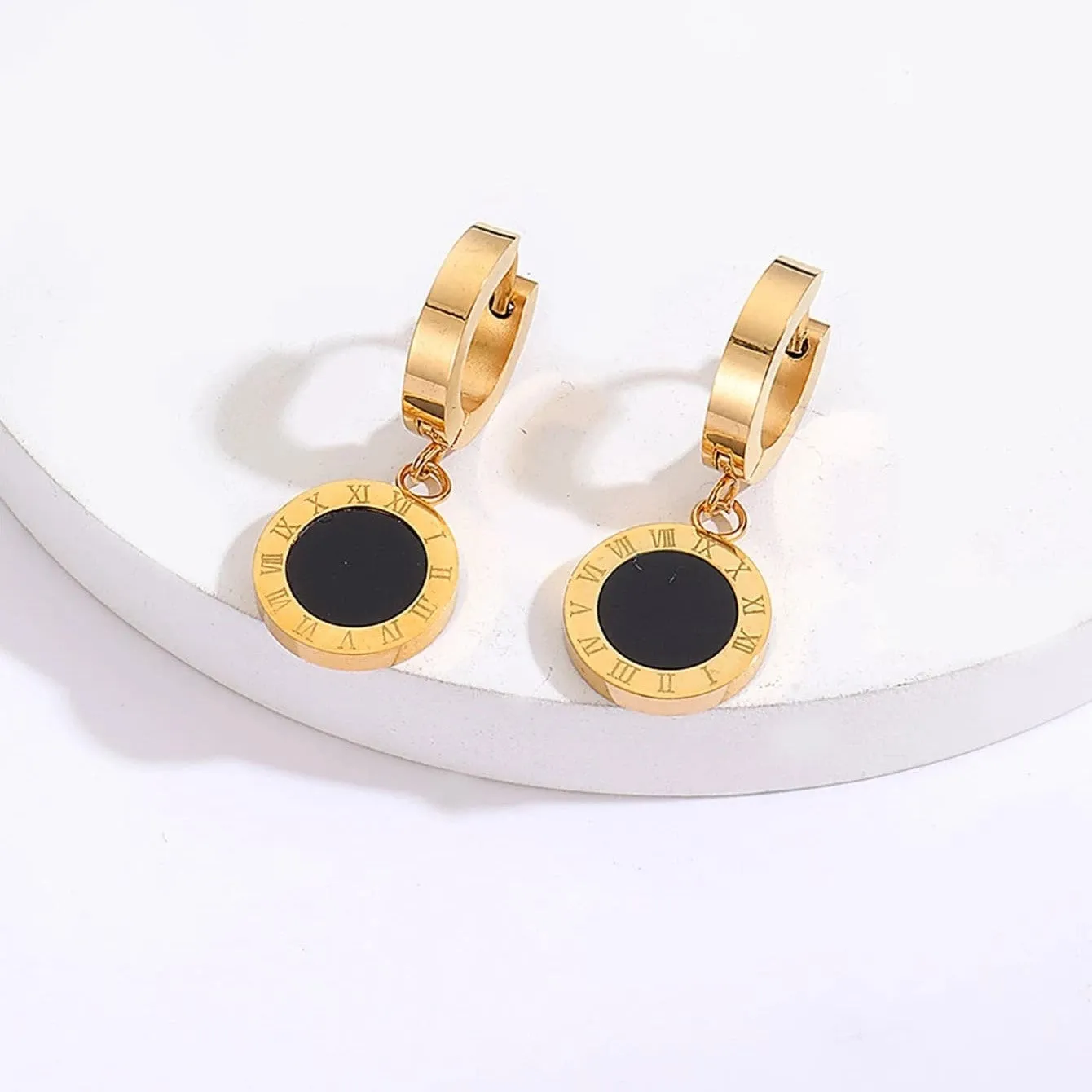 Roman Numeral Stainless Steel Women's Hoop Earrings in Rose Gold - Elegant Collier Femme Jewelry for Females