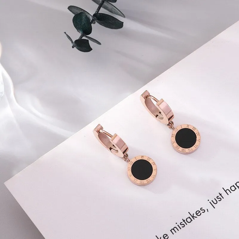 Roman Numeral Stainless Steel Women's Hoop Earrings in Rose Gold - Elegant Collier Femme Jewelry for Females