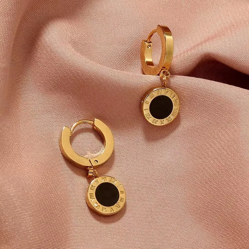 Roman Numeral Stainless Steel Women's Hoop Earrings in Rose Gold - Elegant Collier Femme Jewelry for Females