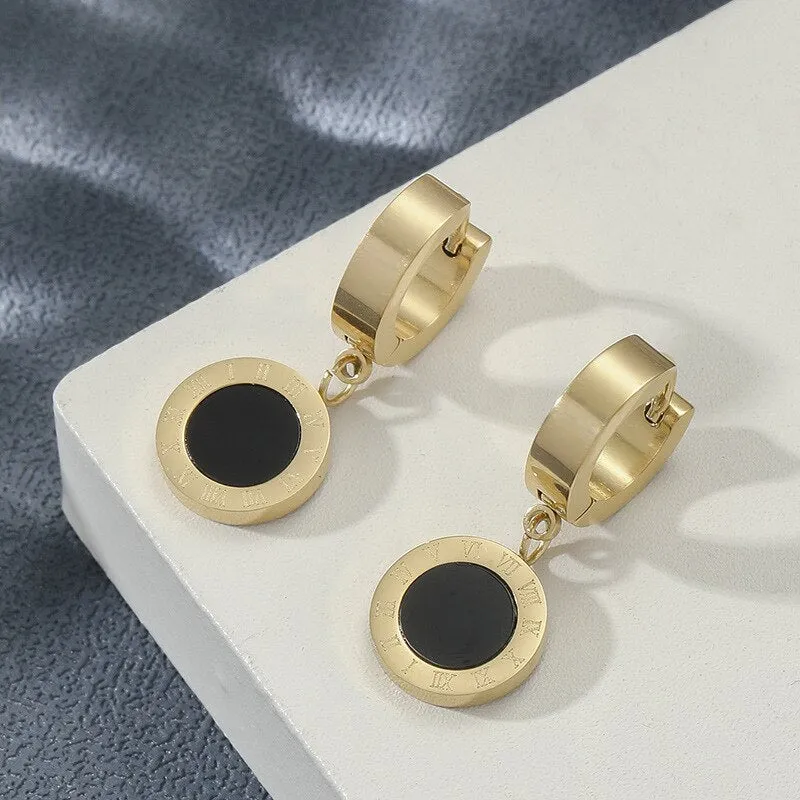 Roman Numeral Stainless Steel Women's Hoop Earrings in Rose Gold - Elegant Collier Femme Jewelry for Females