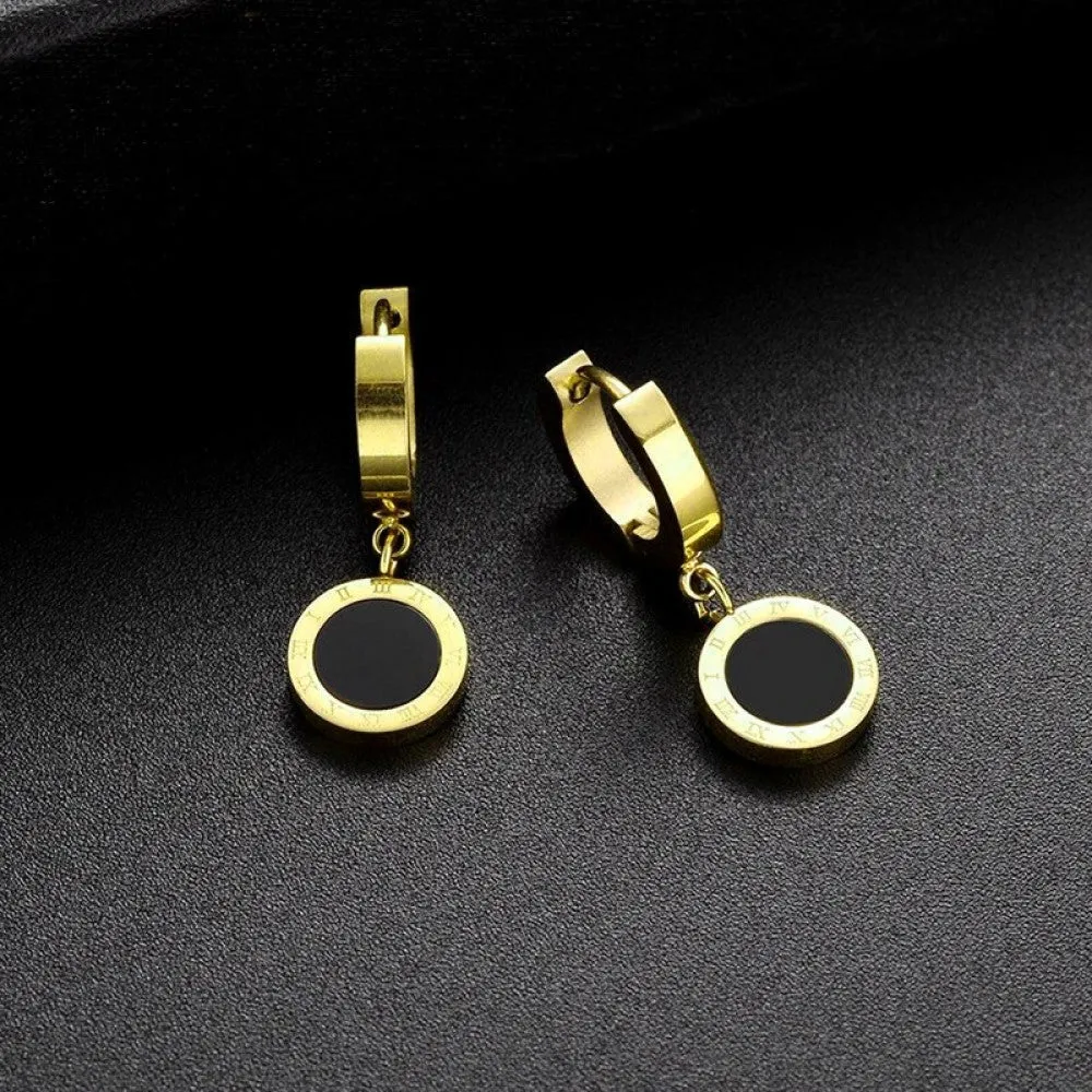 Roman Numeral Stainless Steel Women's Hoop Earrings in Rose Gold - Elegant Collier Femme Jewelry for Females