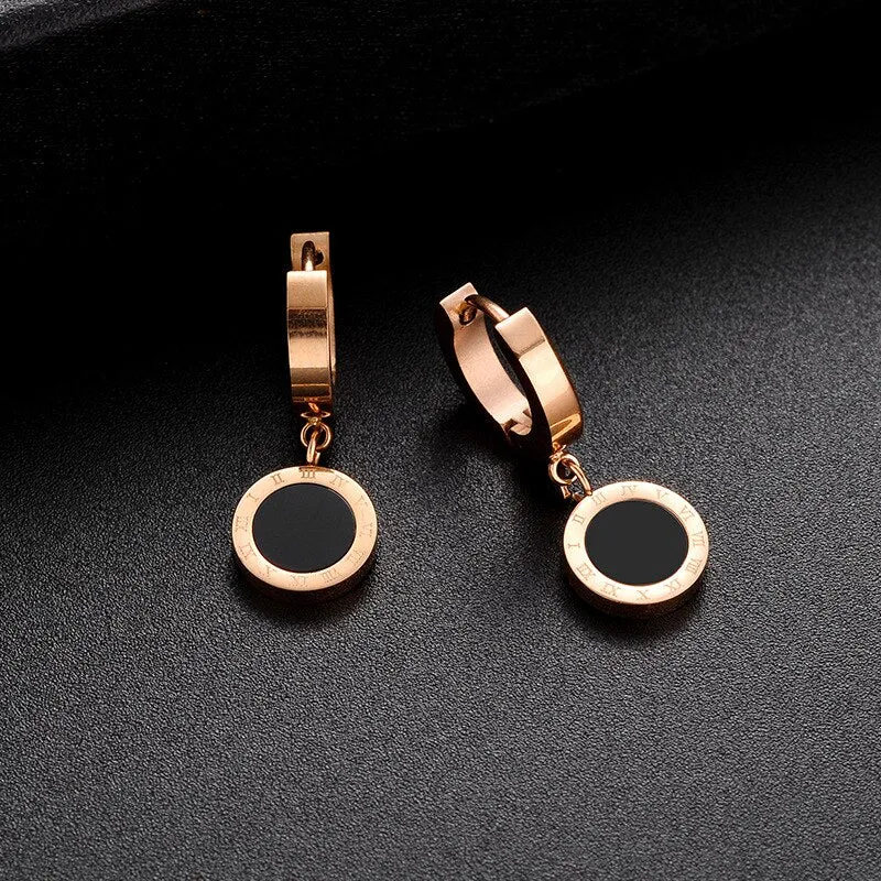 Roman Numeral Stainless Steel Women's Hoop Earrings in Rose Gold - Elegant Collier Femme Jewelry for Females