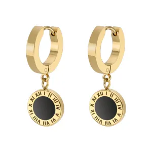 Roman Numeral Stainless Steel Women's Hoop Earrings in Rose Gold - Elegant Collier Femme Jewelry for Females