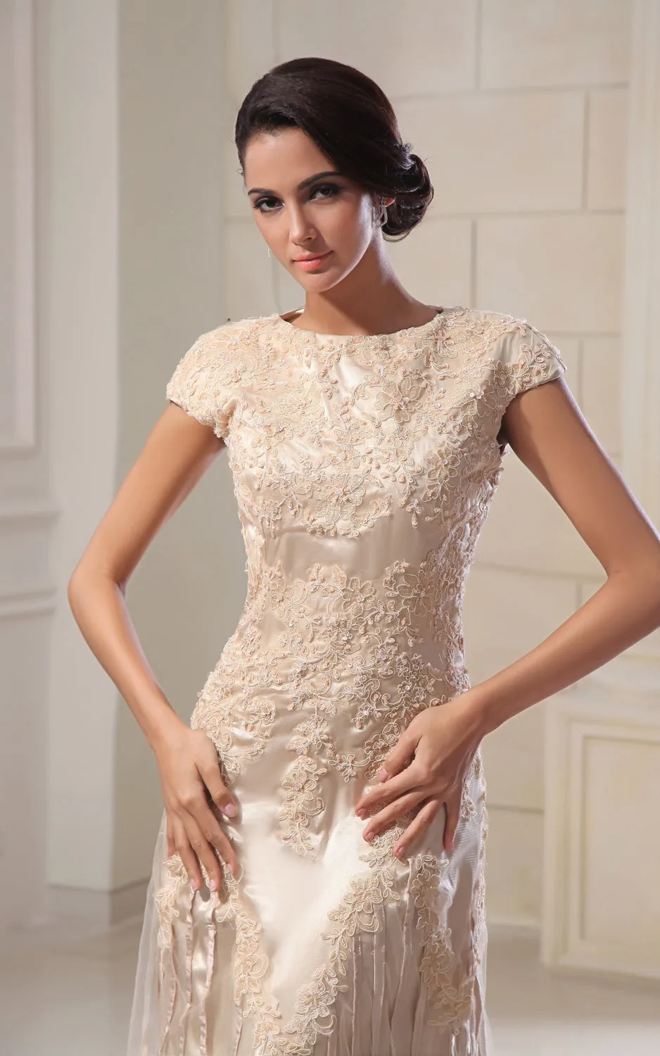 Romantic High-Neck Column Maxi Dress With Lace Appliques-GC_705174