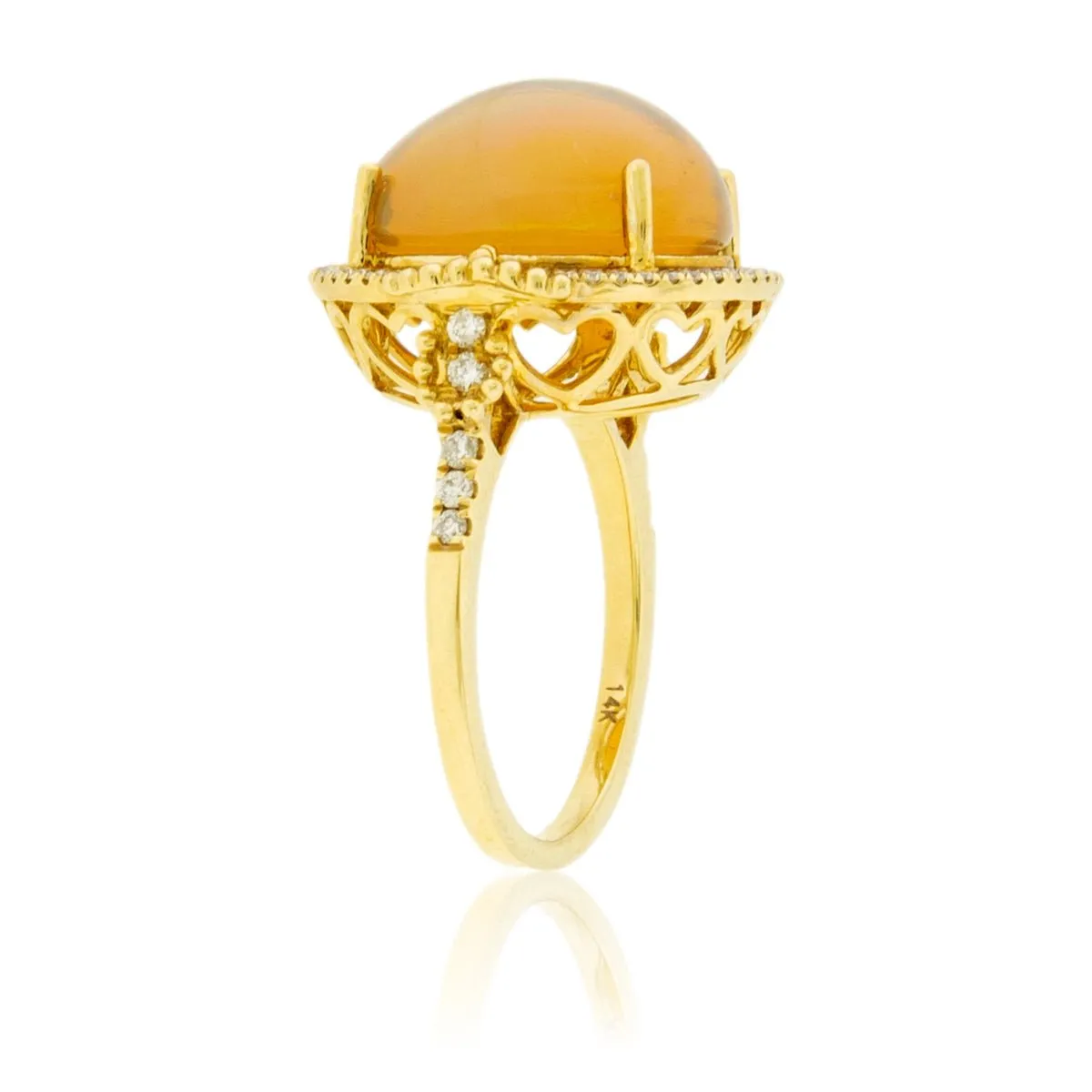 Round Cabochon Opal & Halo Intricate Ring