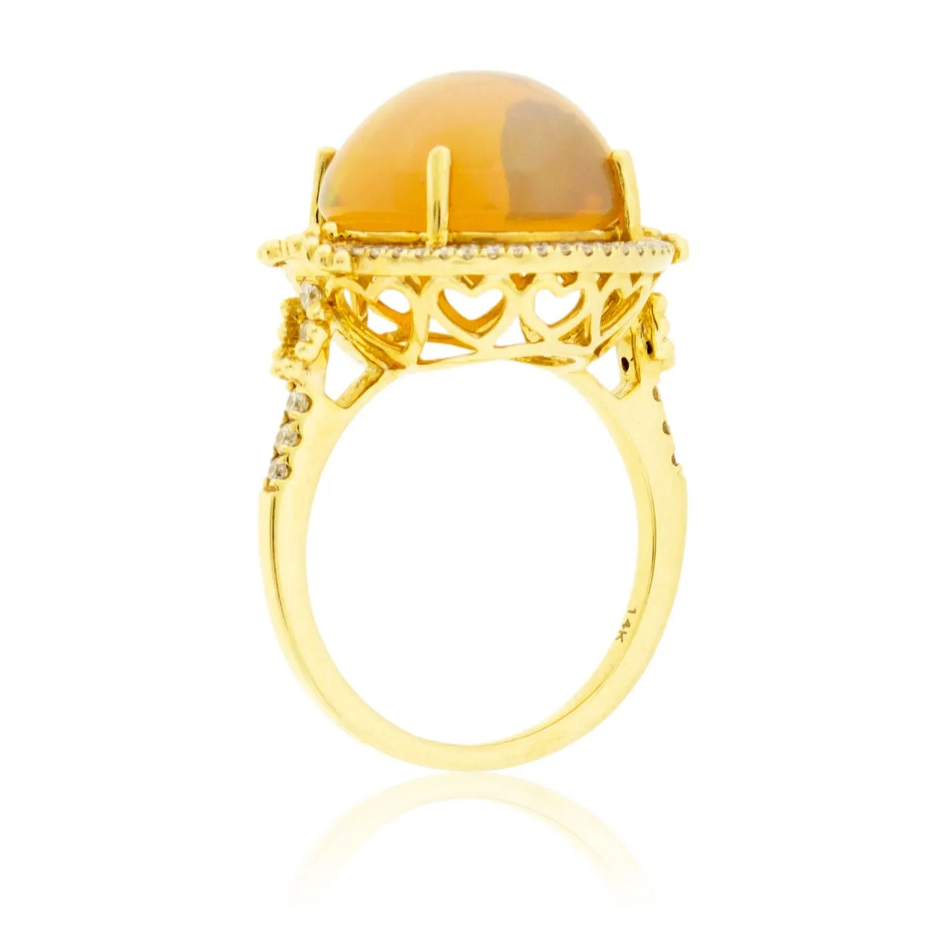 Round Cabochon Opal & Halo Intricate Ring