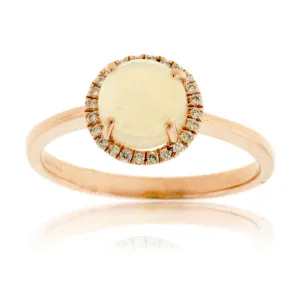 Round Cabochon Opal Ring with Diamond Halo