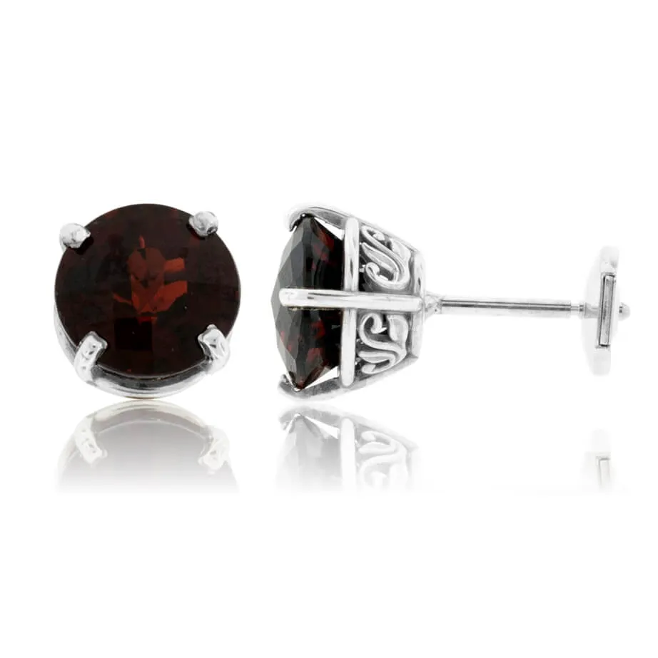 Round Garnet Stud Earrings