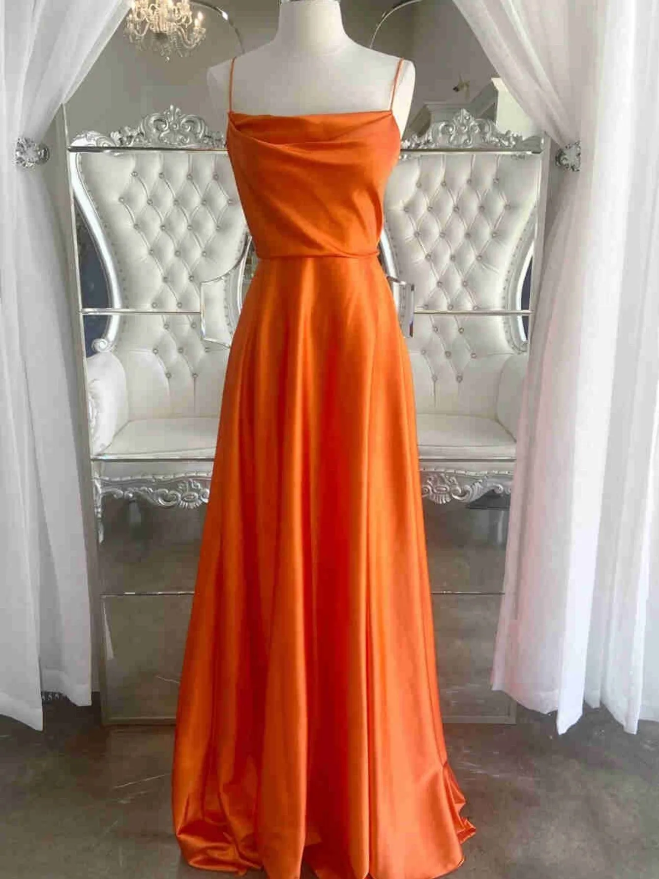 Roycebridal Araya |A Line Cowl Neck Satin Prom Dress With Slit