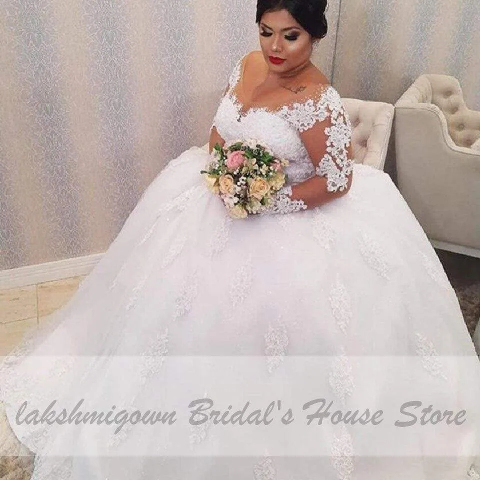 Roycebridal Dubai Plus Size Wedding Dresses Vintage Lace Appliques Long Sleeves