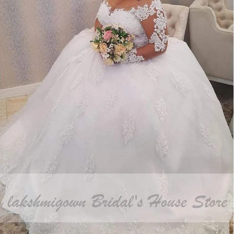 Roycebridal Dubai Plus Size Wedding Dresses Vintage Lace Appliques Long Sleeves