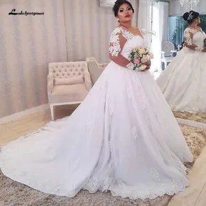Roycebridal Dubai Plus Size Wedding Dresses Vintage Lace Appliques Long Sleeves